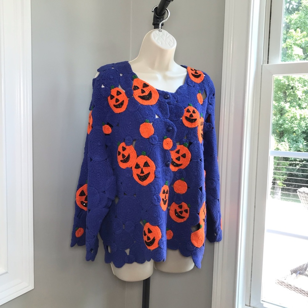 Vintage Michael Simon Halloween Crochet Cardigan Sweater ~ Women’s Large EUC - Picture 5 of 9